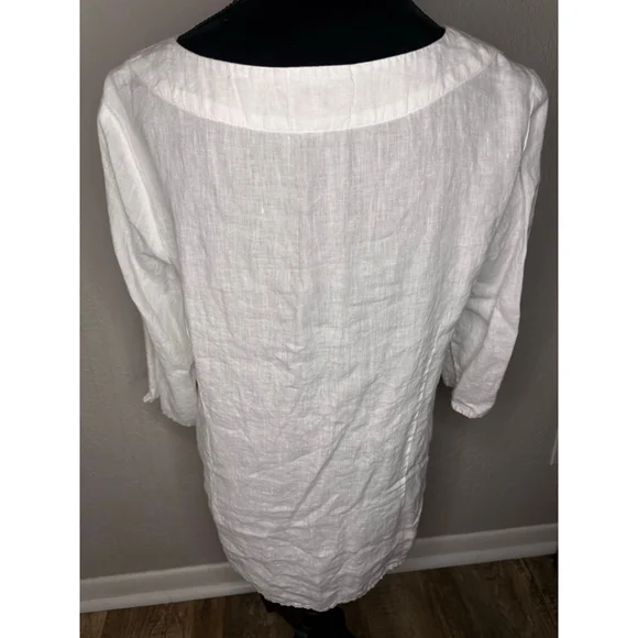 Saint Tropez White Embroidered Linen Tunic Top L Resort Vacation - Picture 4 of 4